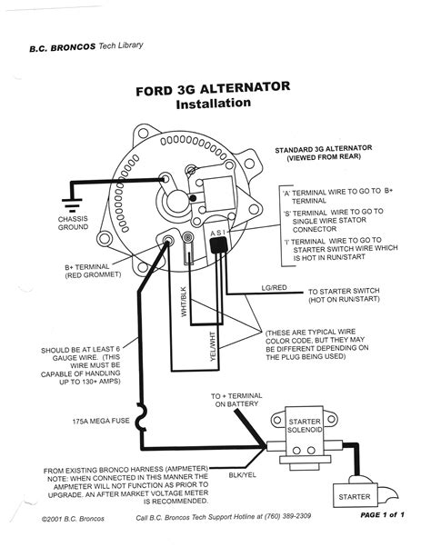 3 wire alternator wiring diagram ford - Every 3G wiring diagram you can download shows that being a 6 gauge wire hooking to the battery with a mega fuse. Even in the stock Ford applications that was a 6 gauge power wire. A wire from the three plug connector DOES NOT connect there. Look at page 4 of the Painless instructions below.